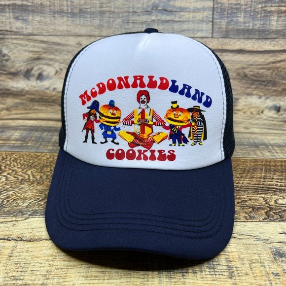 McDonaldland Cookies Mens Trucker Hat Navy Snapback 1978 Vintage Logo Retro Ad - Picture 2 of 8